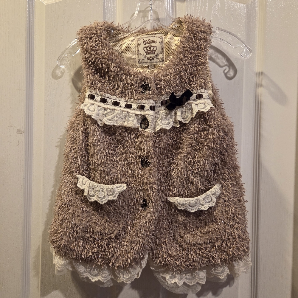 Girls Faux Fur Top Vest Lace Victorian Brown Boutique Girls 10 Contemporary